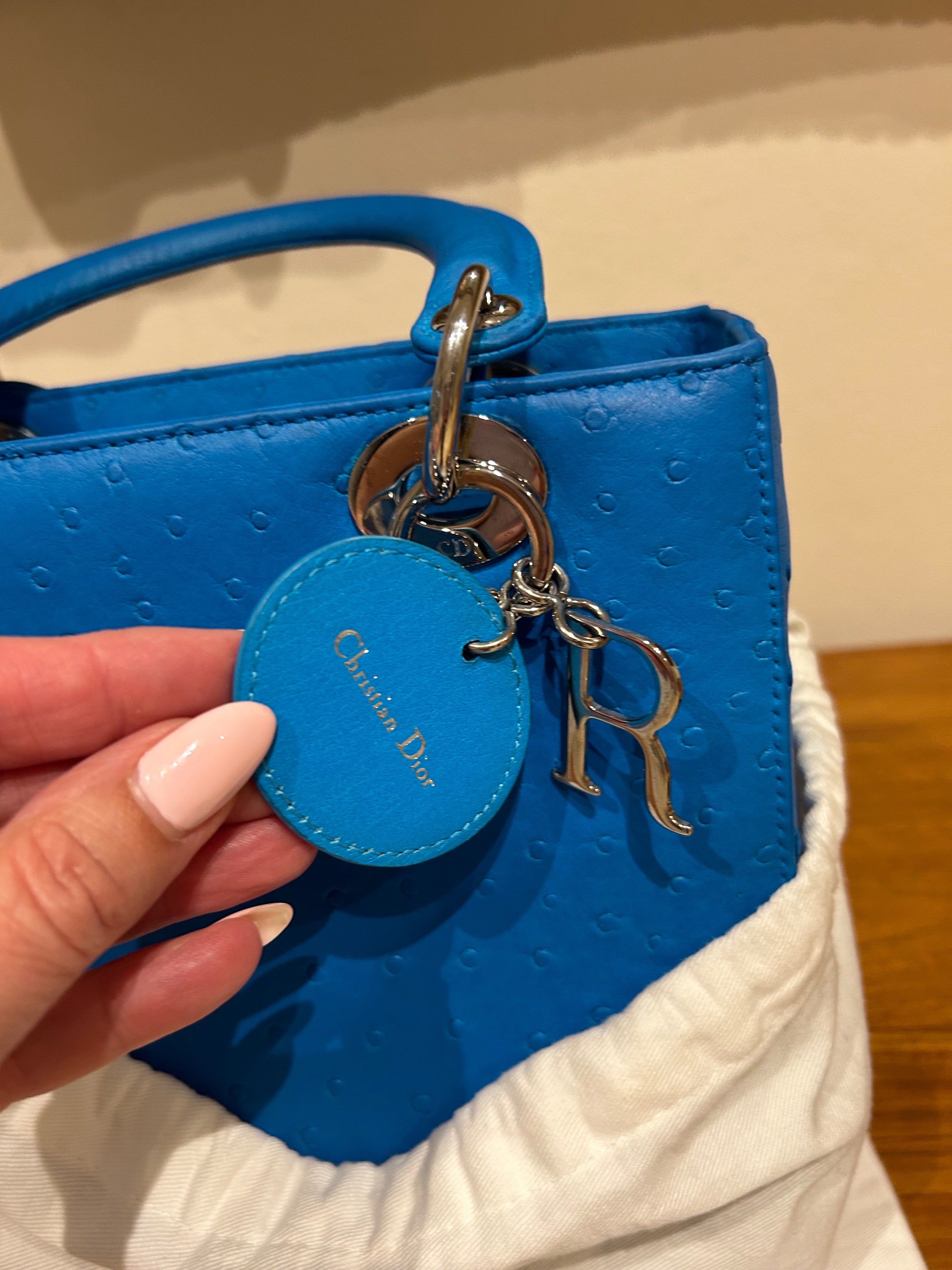 Preowned Medium Blue Ostrich Lady Dior Bag