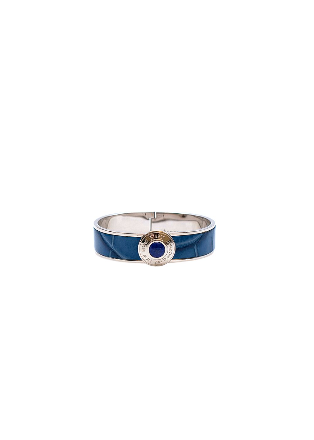 Asprey Bond Street Button Cuff 16mm in Lagoon Crocodile  Palladium Silver  Blue