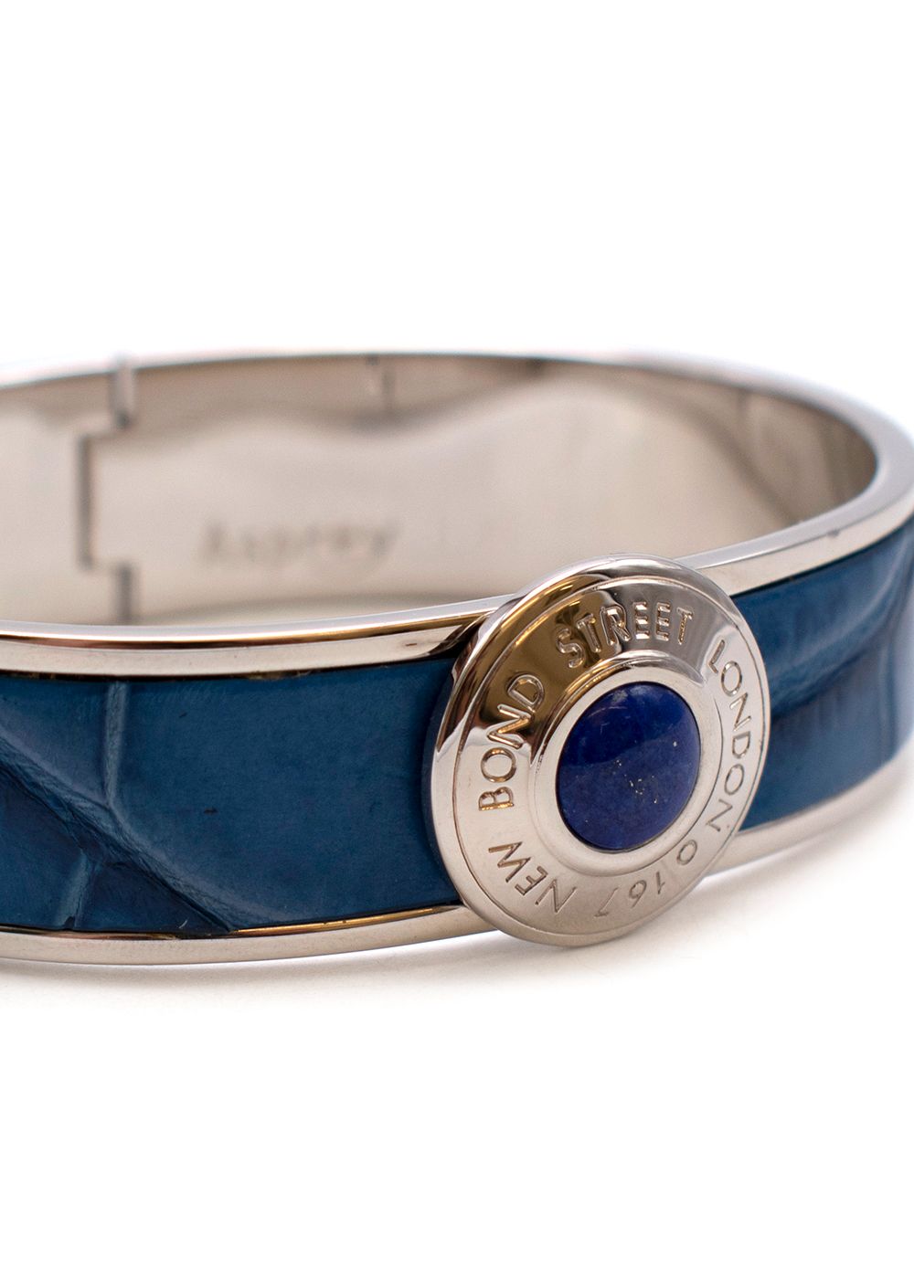 Asprey Bond Street Button Cuff 16mm in Lagoon Crocodile  Palladium Silver  Blue