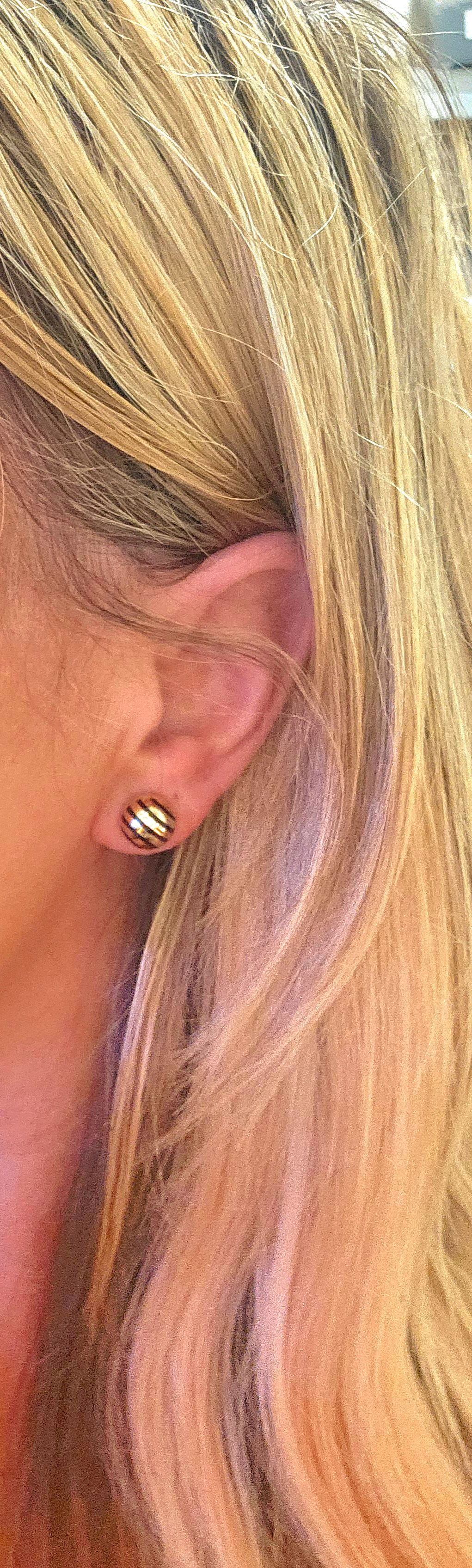 Preowned Bespoke Gold Striped Dome Earrings Yellow gold ct gold