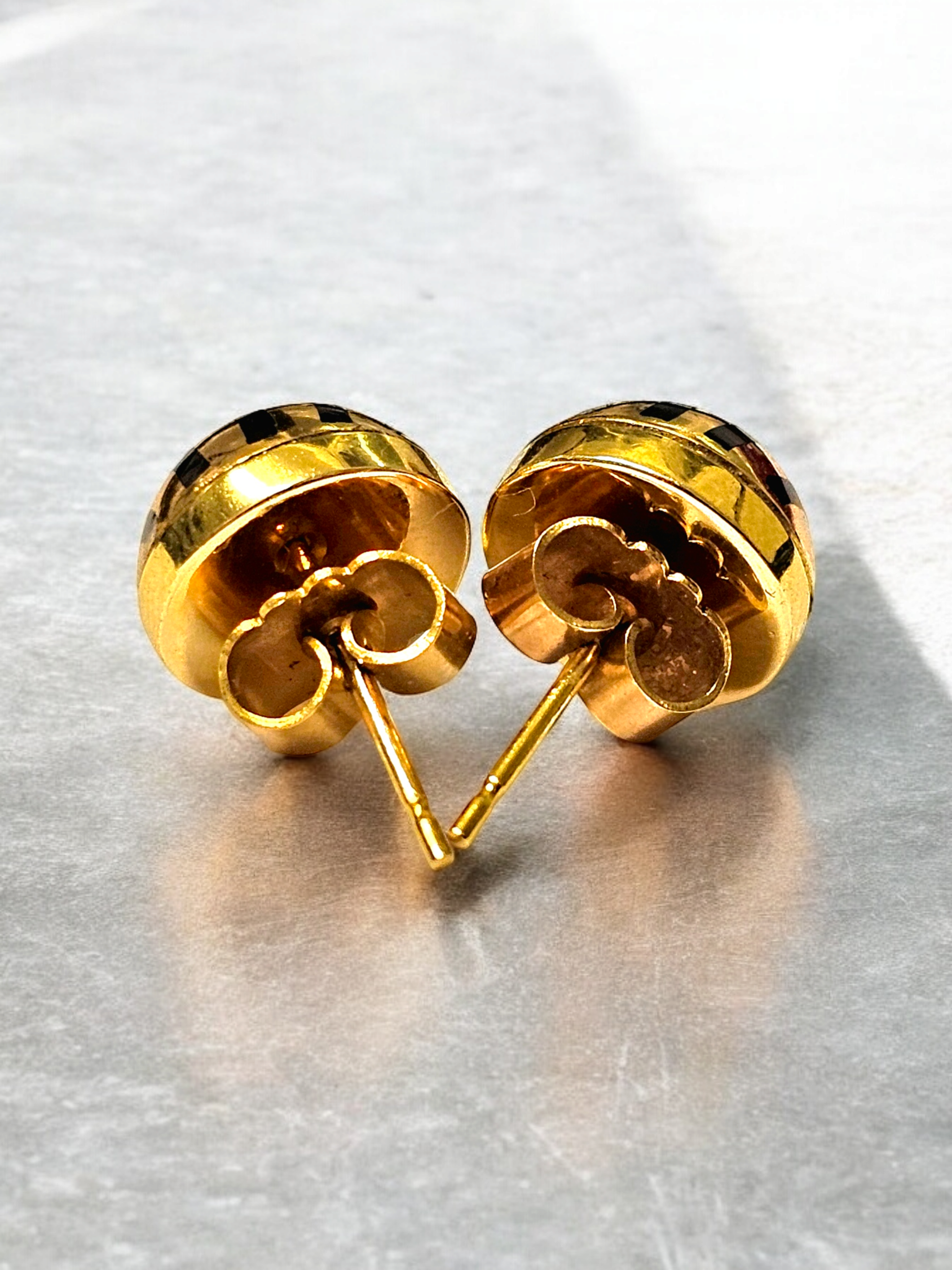 Preowned Bespoke Gold Striped Dome Earrings Yellow gold ct gold