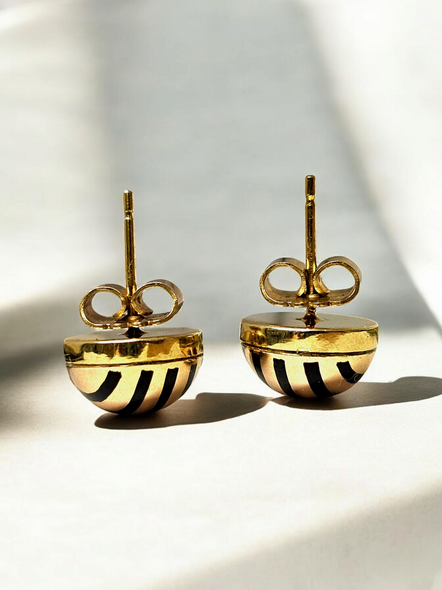 Preowned Bespoke Gold Striped Dome Earrings Yellow gold ct gold