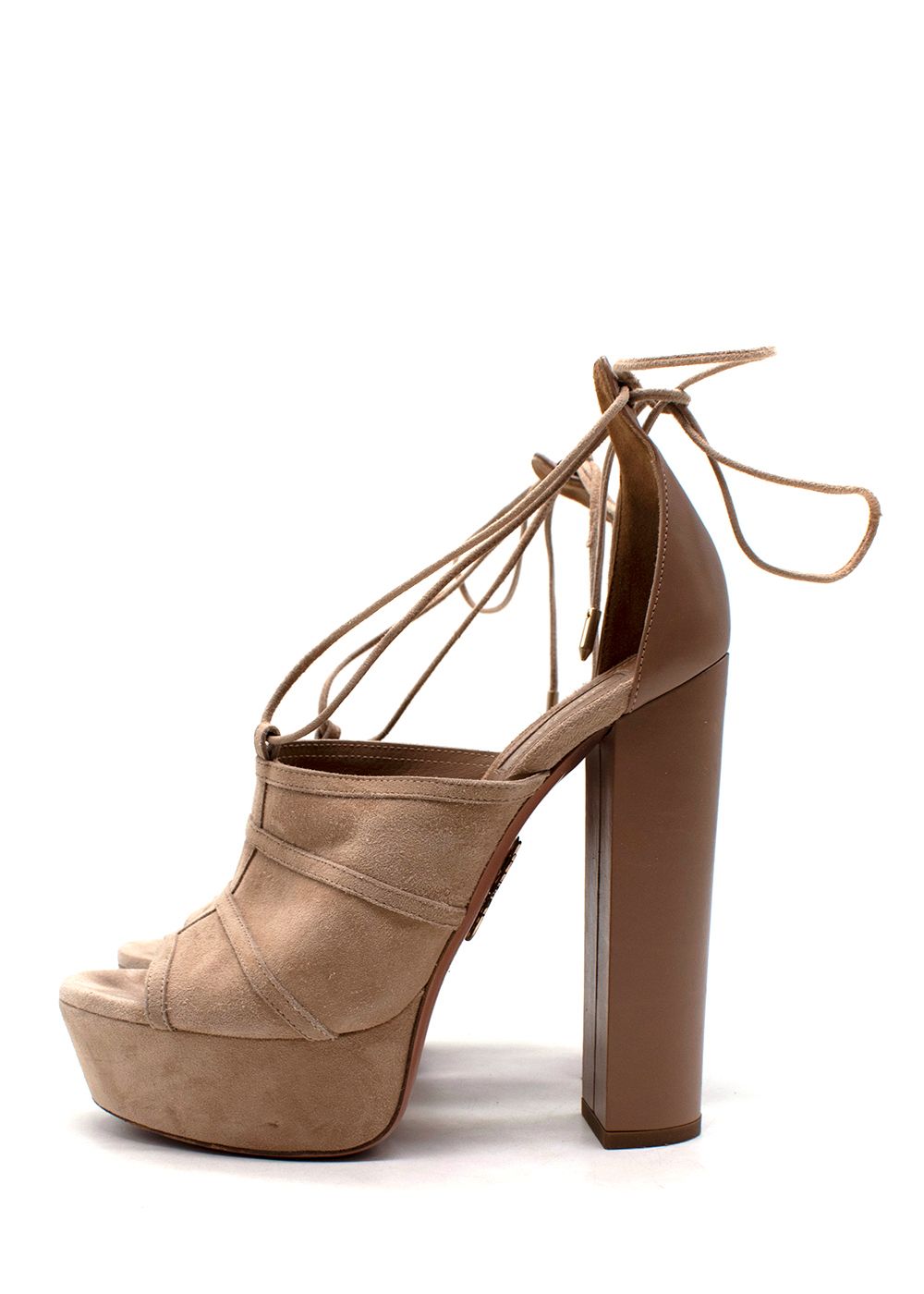 Preowned Aquazzura Beige Suede Block Heel Size 385