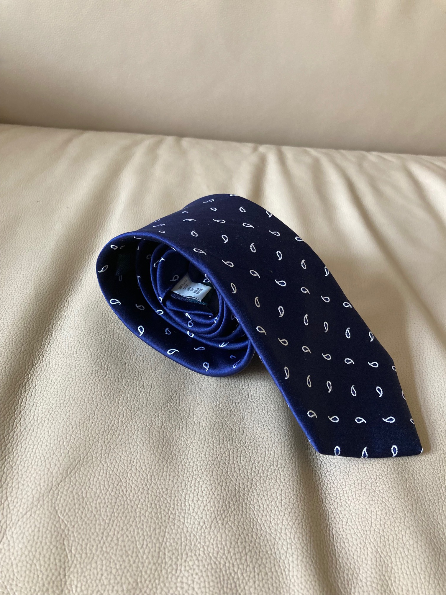 Men's Eton Navy Paisley Silk Tie with Tartan Lining blue