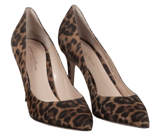 Gianvito Rossi Leopard Print Court Shoes Size 38 Brown sued