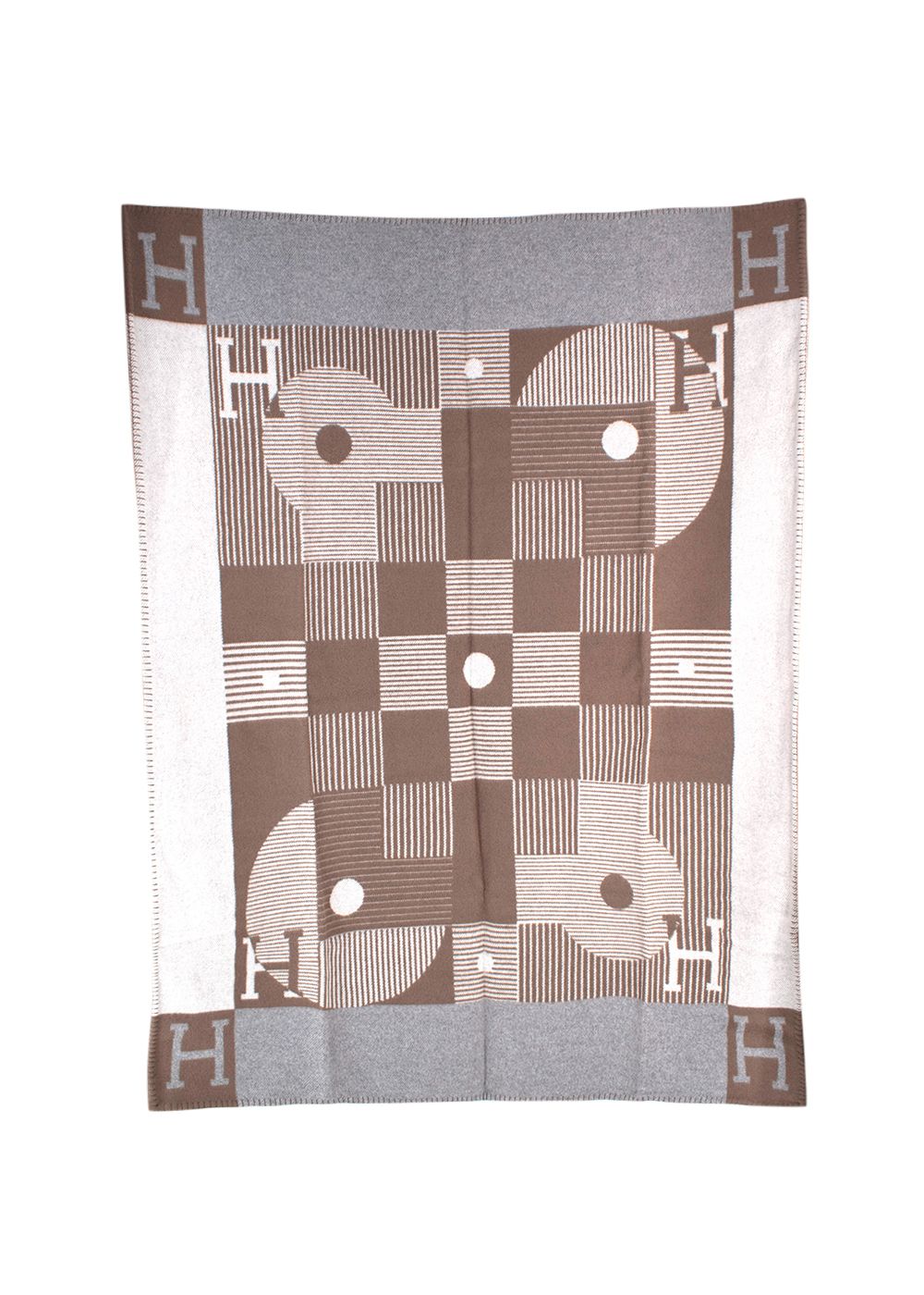 Men's Hermes Hermès Brown and Grey Echec Et Trams Wool Blend Blanket grey/brown wool/cashmere