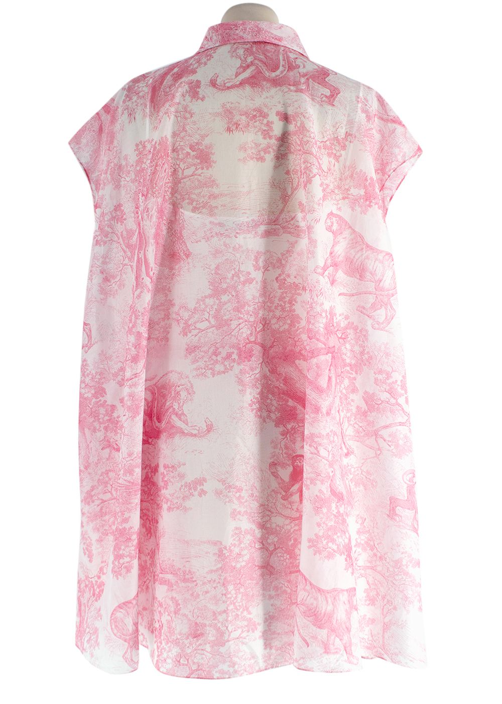 Dior Pink and White Toile De Jouy Belted Tunic Dress Size L cotton