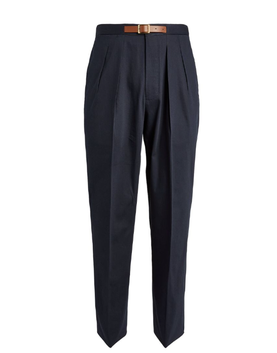 Men's Giuliva Heritage Navy Gualtiero Tailored Trousers with Leather Belt cotton