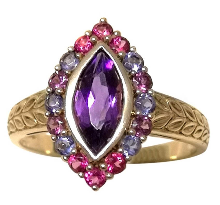 Preowned Bespoke Yellow Gold Amethyst Iolite  Tourmaline Ring