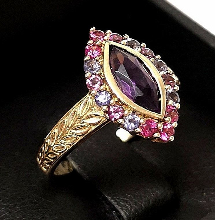 Preowned Bespoke Yellow Gold Amethyst Iolite  Tourmaline Ring