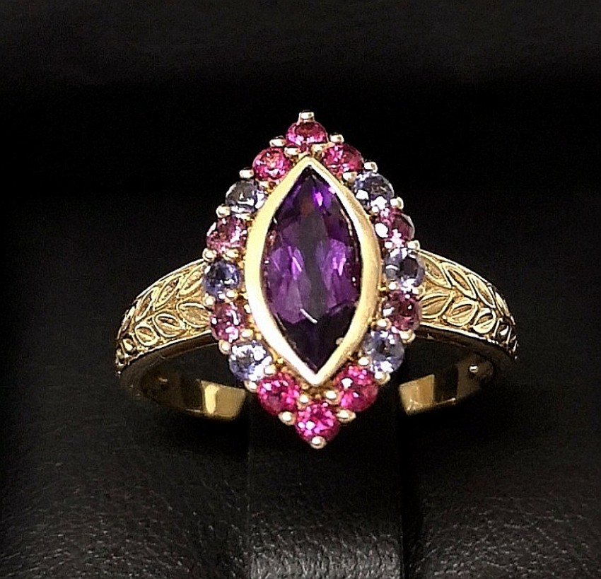 Preowned Bespoke Yellow Gold Amethyst Iolite  Tourmaline Ring