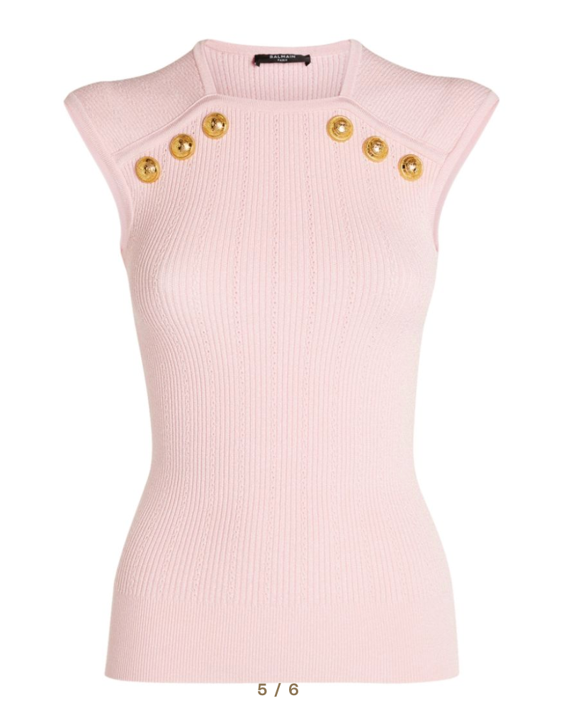 Balmain Button-Trimmed Rose Pale Pink Knit Skirt and Top Set Size XS viscose