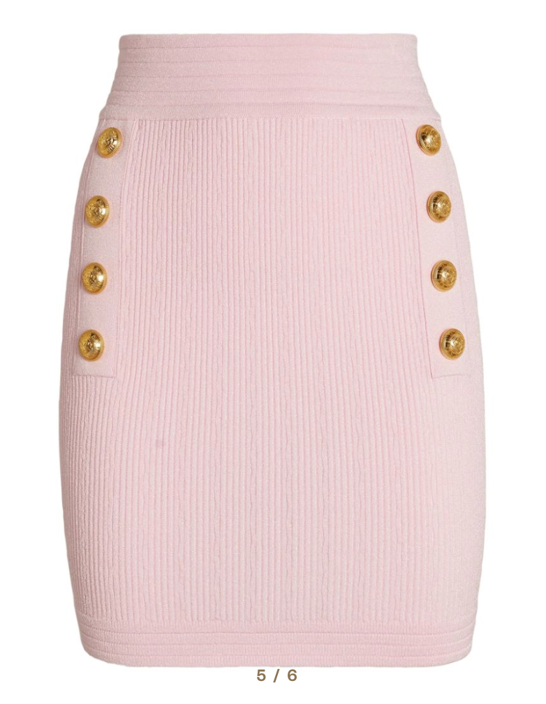 Balmain Button-Trimmed Rose Pale Pink Knit Skirt and Top Set Size XS viscose