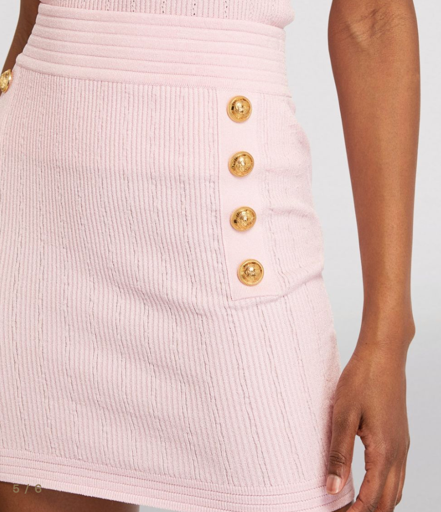 Balmain Button-Trimmed Rose Pale Pink Knit Skirt and Top Set Size XS viscose