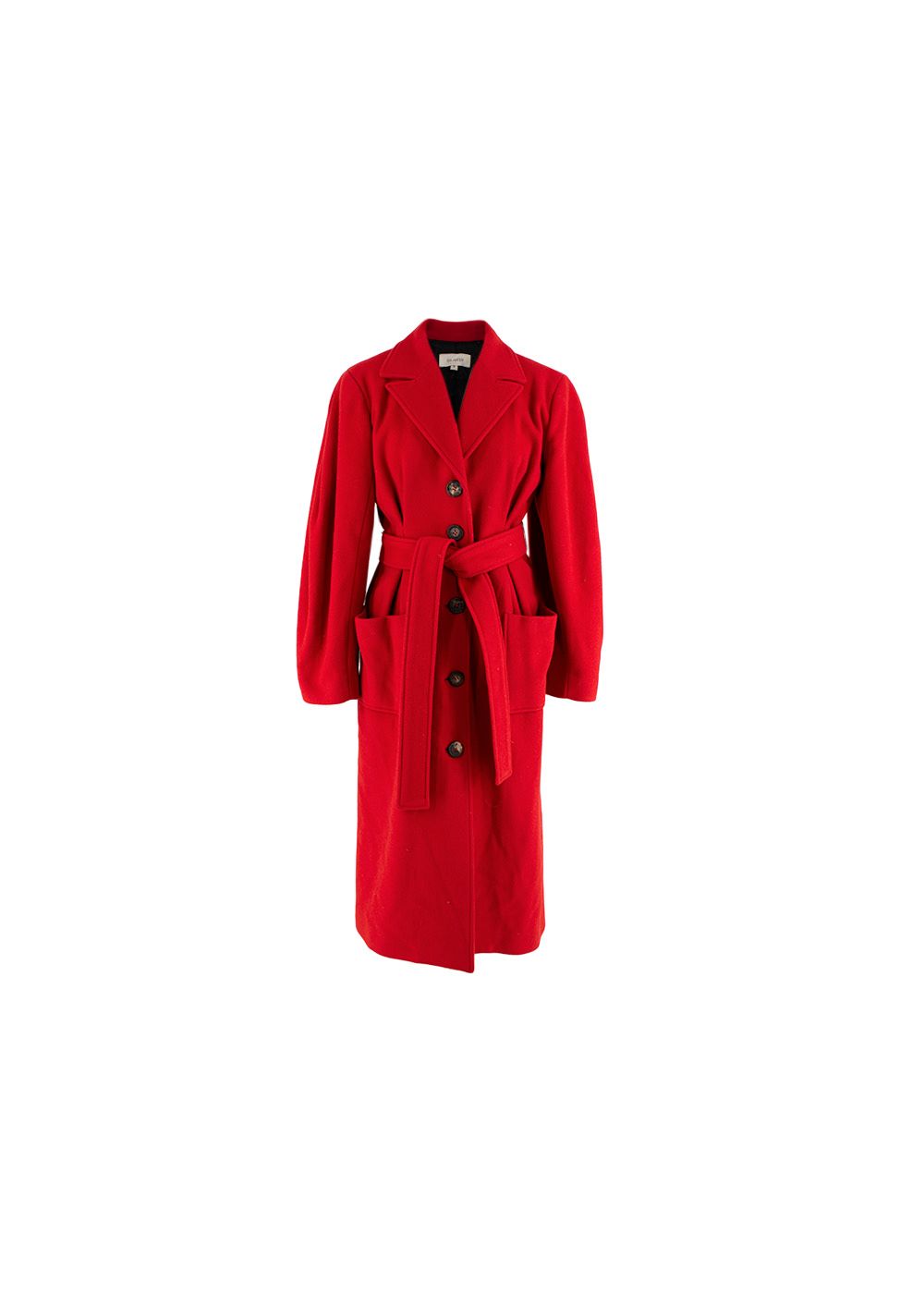 Isa Arfen Red Wool Belted Long Coat Size XS