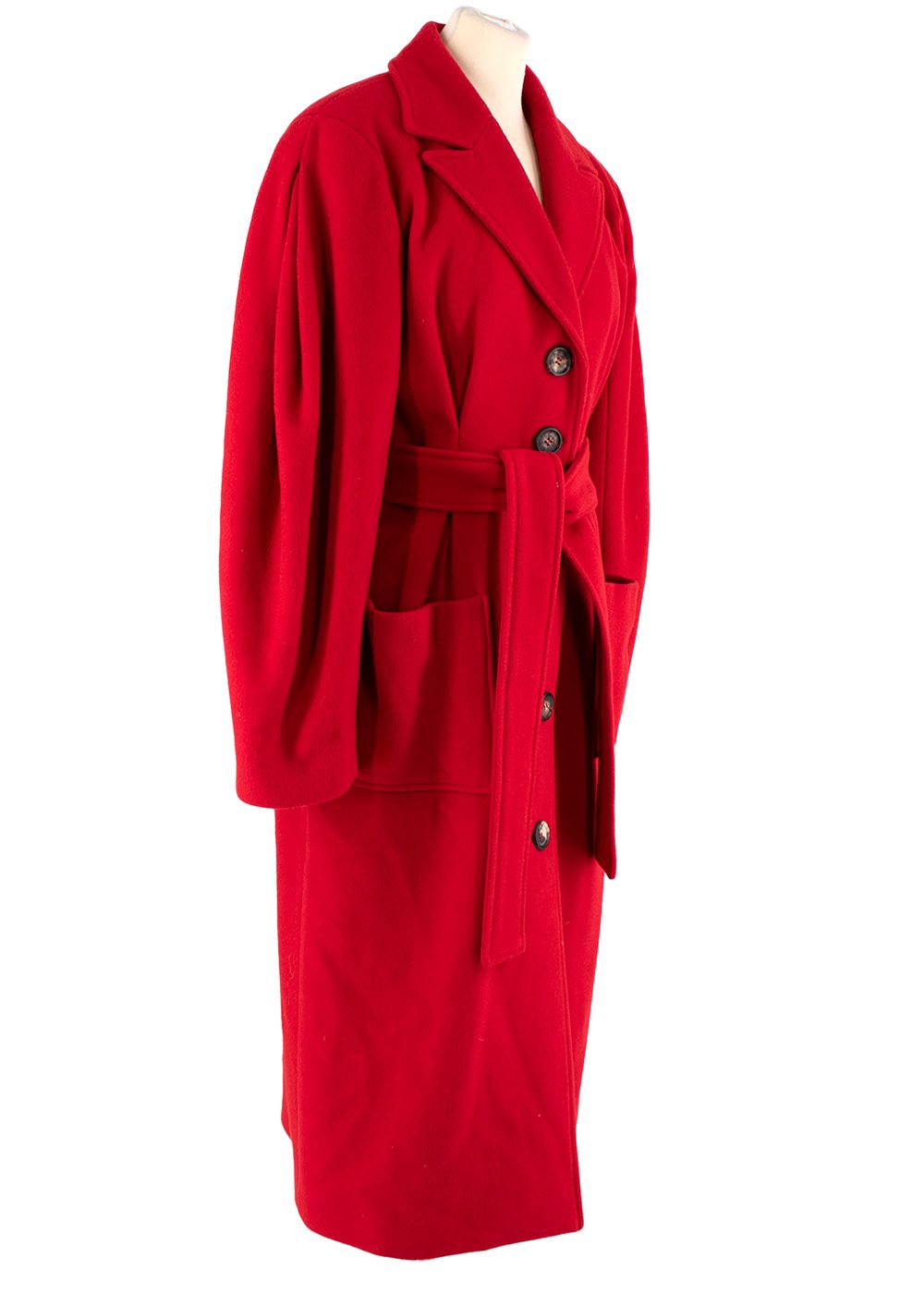 Isa Arfen Red Wool Belted Long Coat Size XS