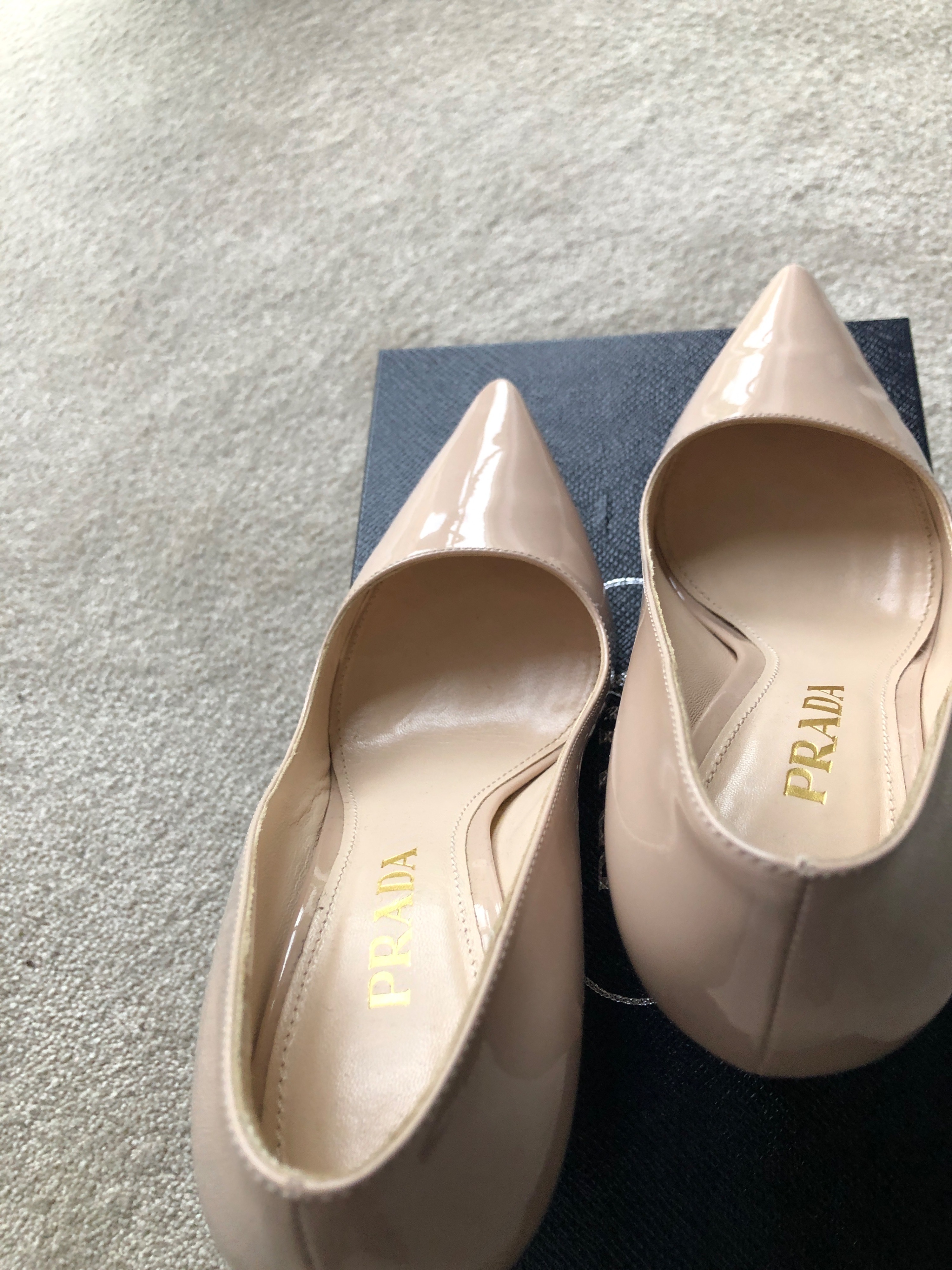 Preowned Prada Nude Patent Leather Stiletto Heels Size 37 Beige