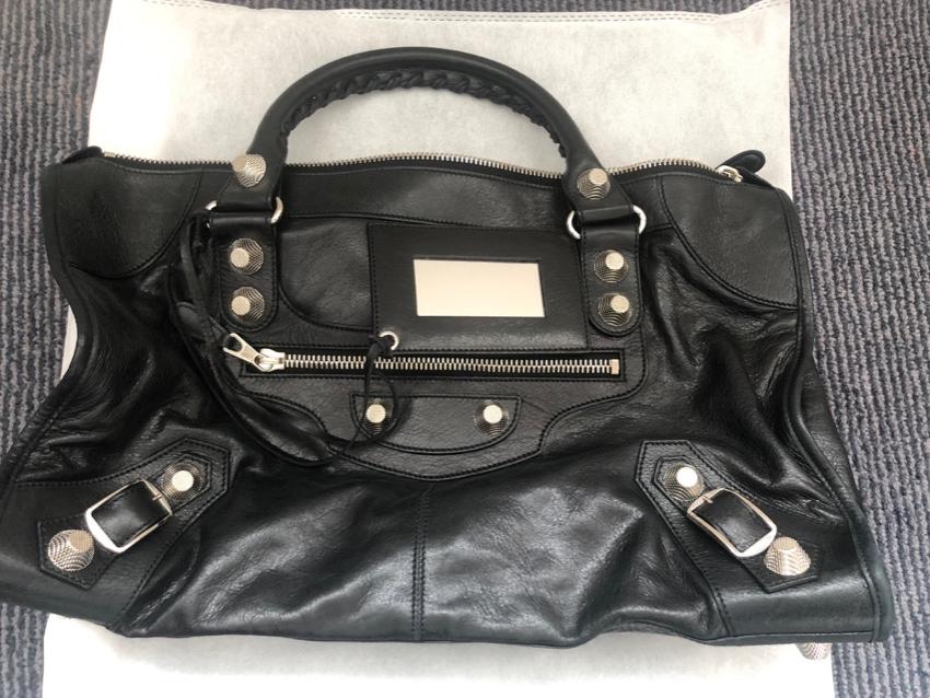 Balenciaga Black Leather Motocross Giant 21 City Bag Size L