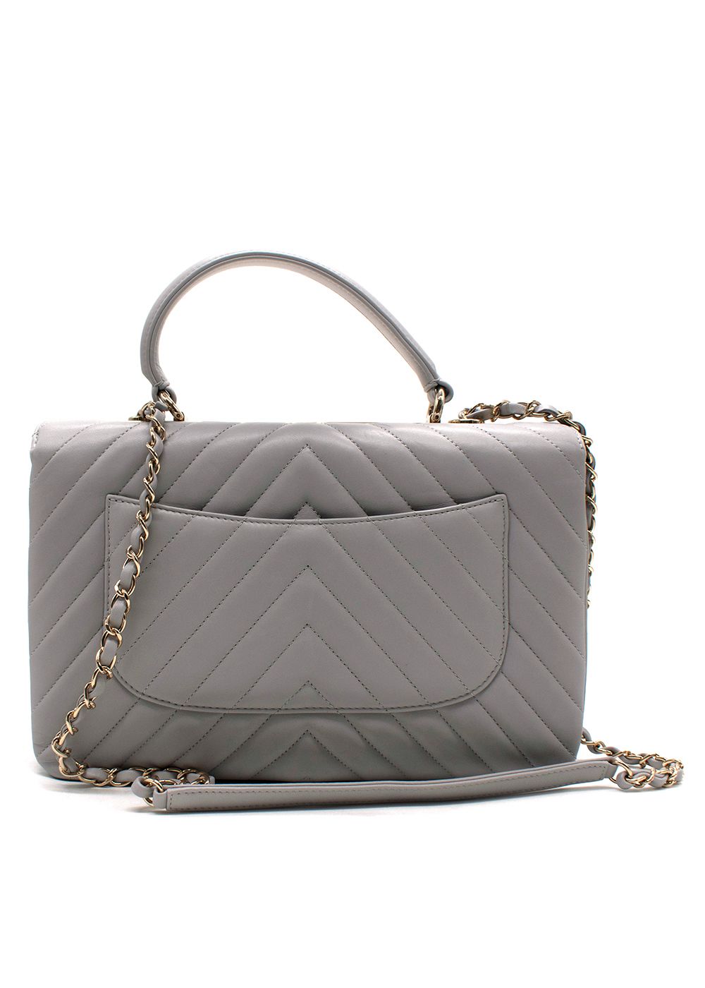 Chanel Grey Chevron Trendy CC Top Handle Bag Dove Grey lambskin leather