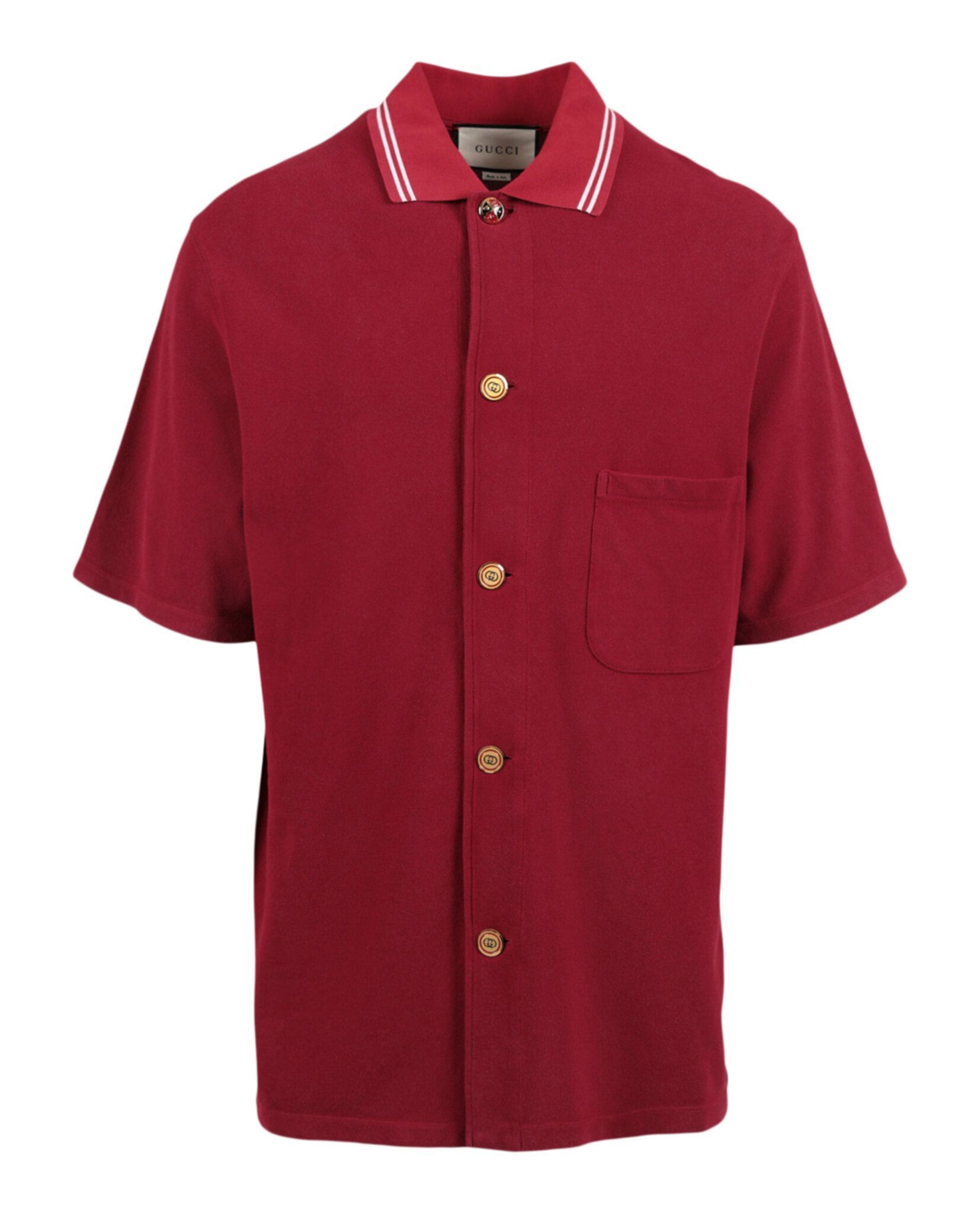 Men's Gucci Red cotton pique button-through polo shirt Size M others