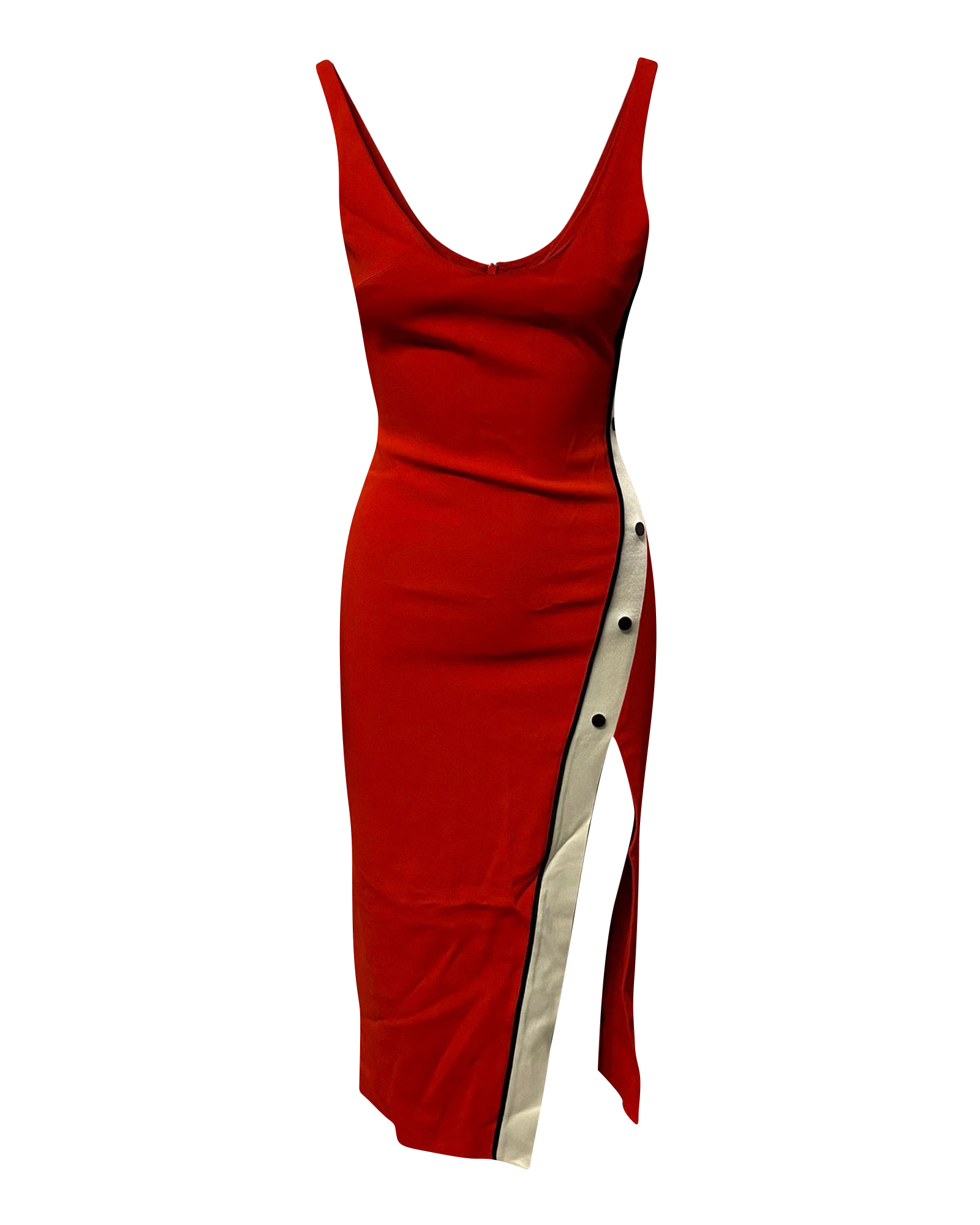 Preowned David Koma Red Snaps Slit Tank Midi Dress Size XXS cellulose fibre/acetate