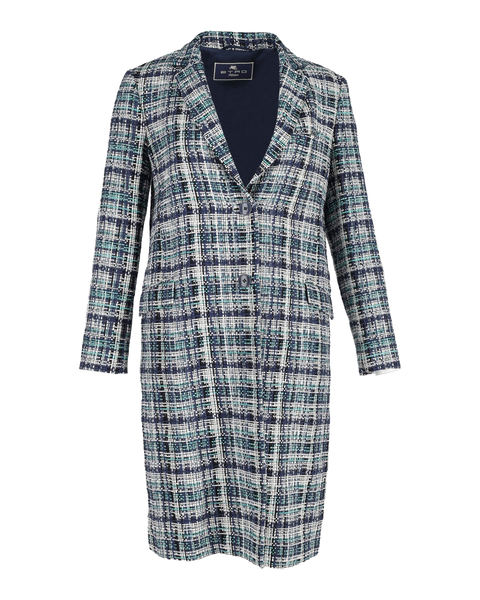 Preowned Etro Blue Plaid Coat Size 46 multicolor cotton