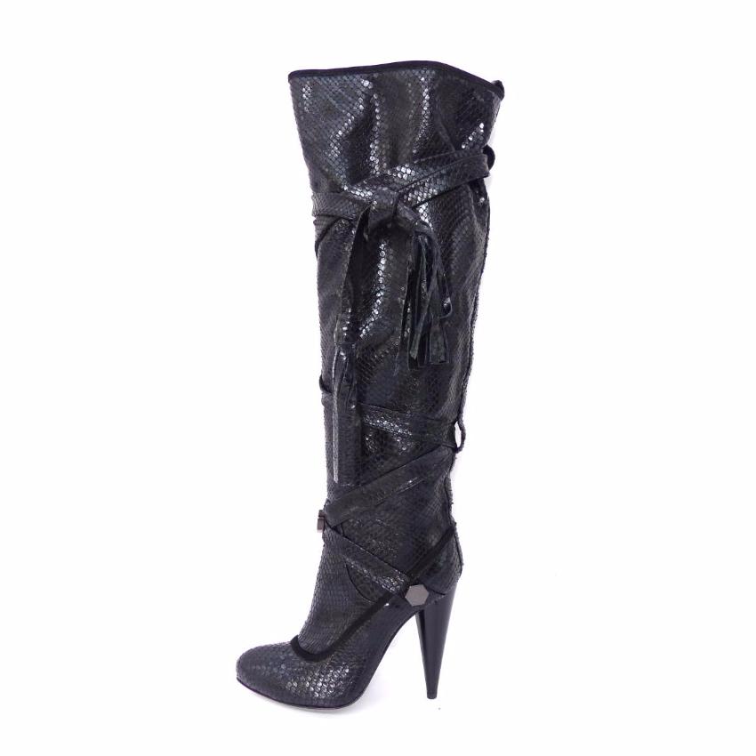 GALLIANO Black Python Leather Thigh High Boots Size 35