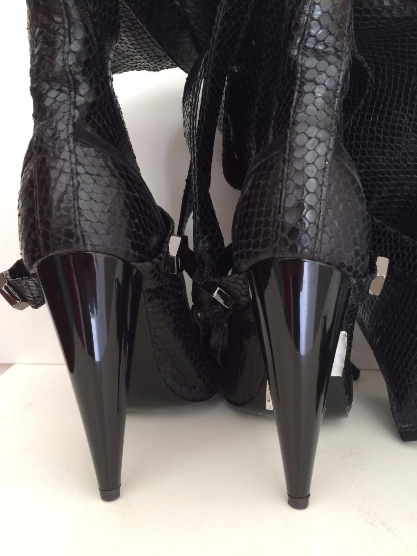 GALLIANO Black Python Leather Thigh High Boots Size 35