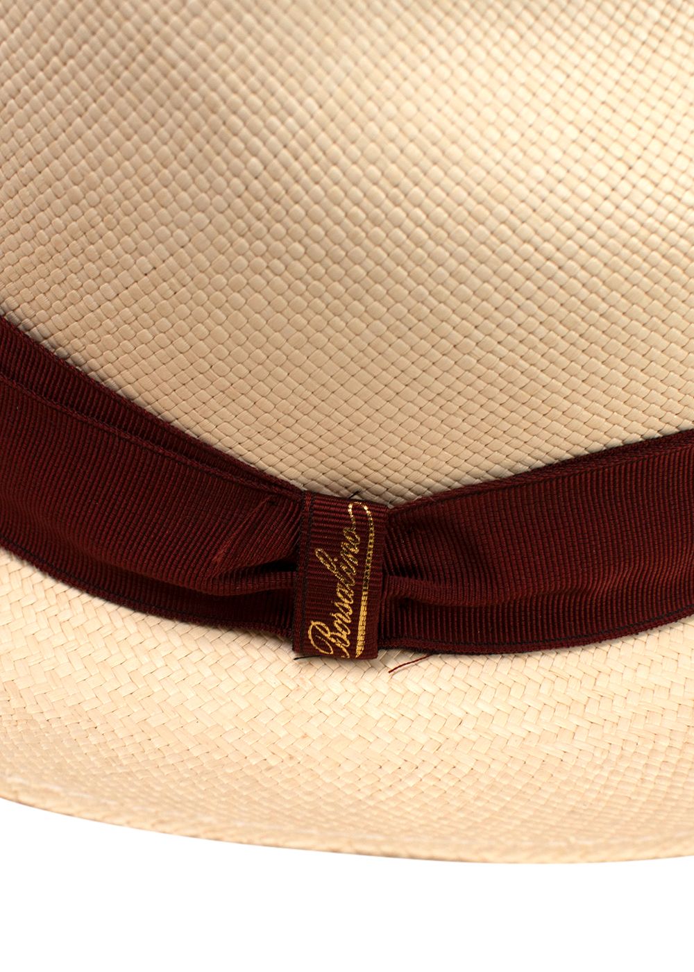 Borsalino Beige Panama Straw Hat with Burgundy Ribbon Size M beige burgundy straw/grosgrain