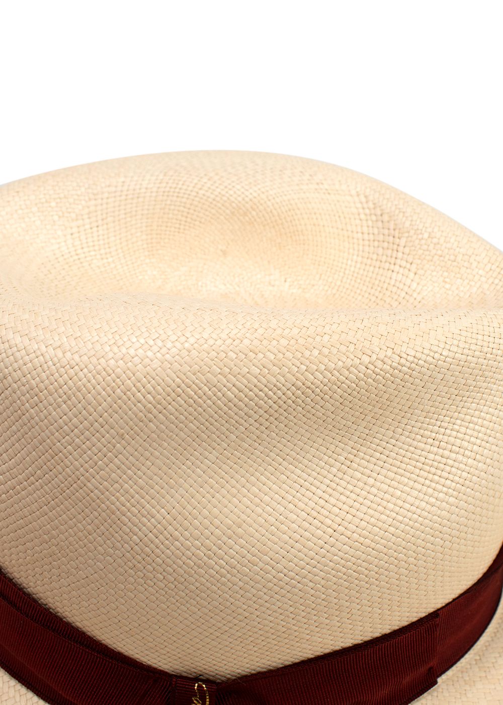 Borsalino Beige Panama Straw Hat with Burgundy Ribbon Size M beige burgundy straw/grosgrain