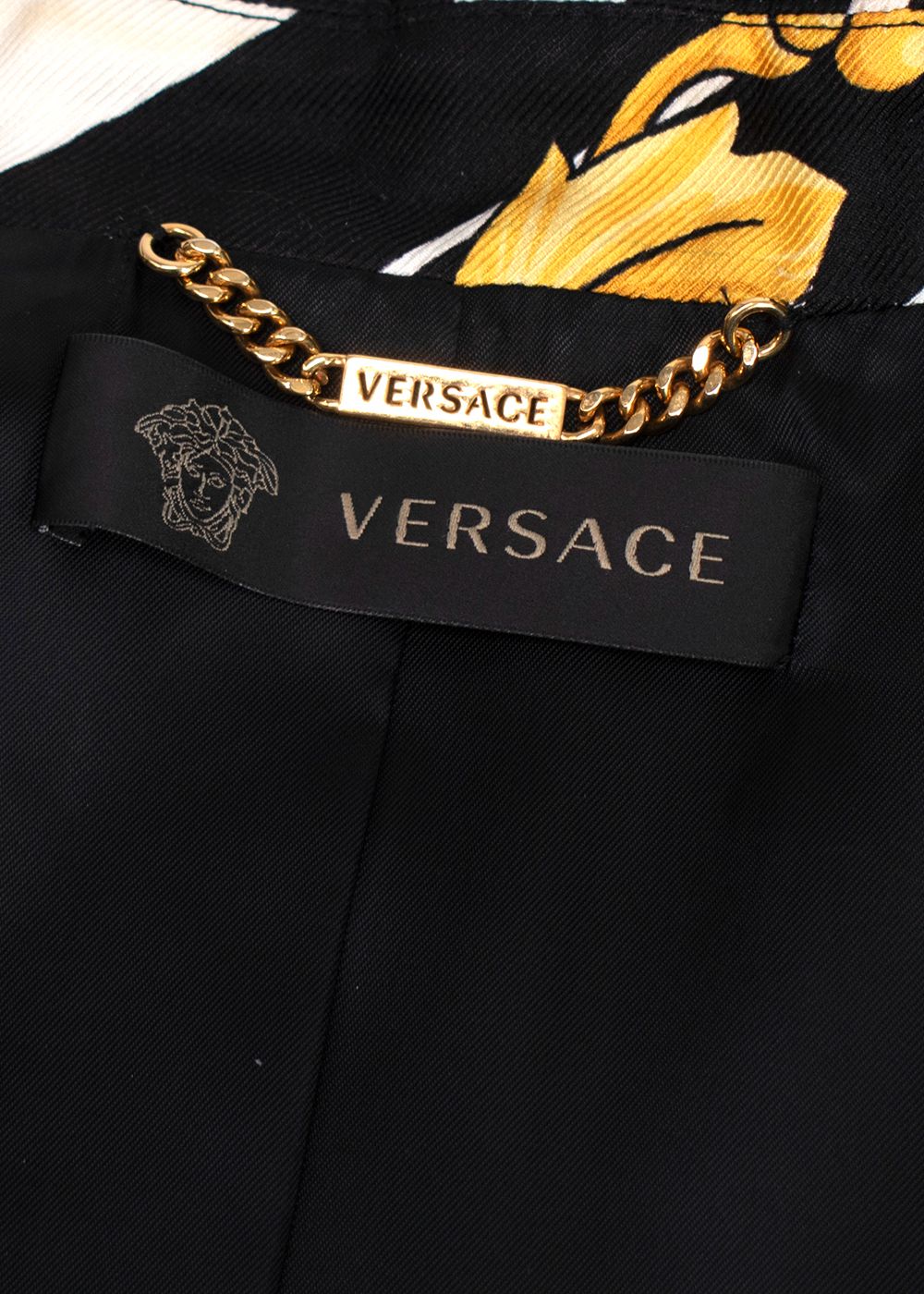 Versace Black and Gold Baroque Print Single Breasted Blazer Size L