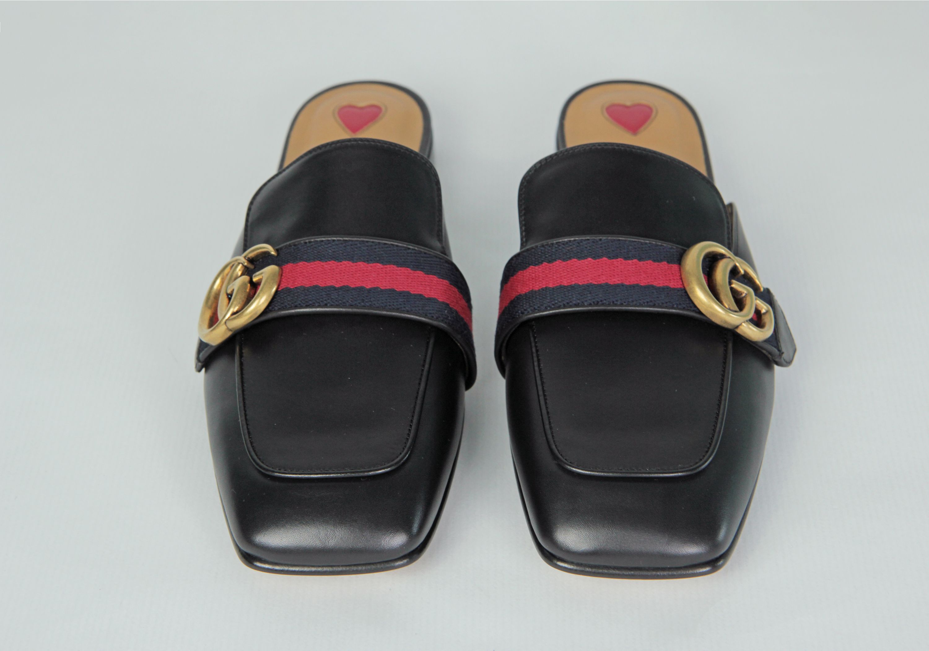 Gucci Black Leather Peyton Square-Toe Mules Size 38