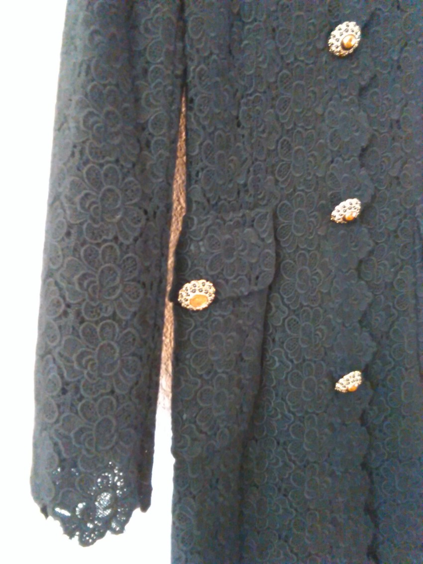 Preowned Dolce  Gabbana Wool Lace Longline Coat Black cotton