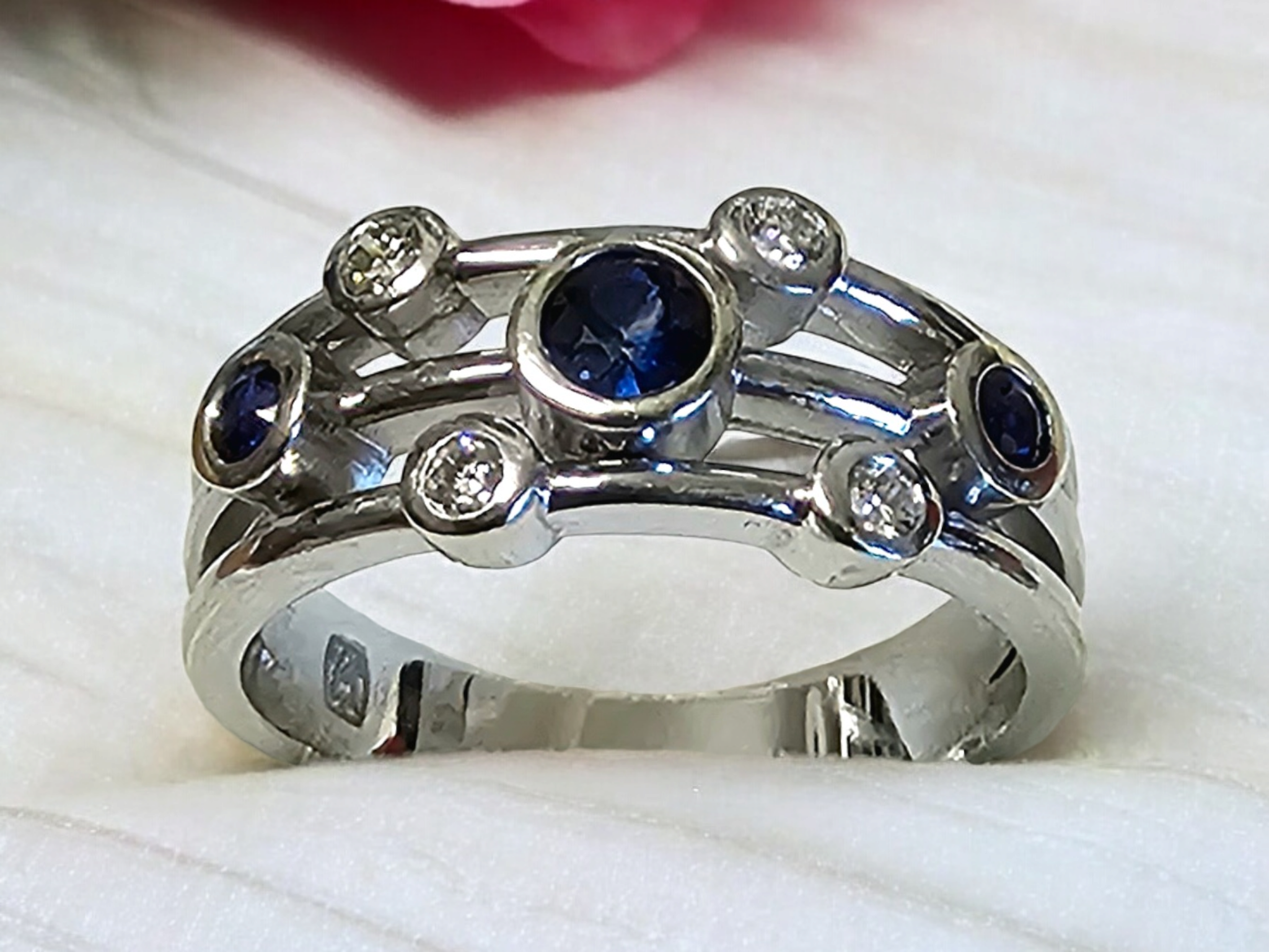 Preowned Bespoke Sapphire and Diamond Bubble Ring White gold ct gold