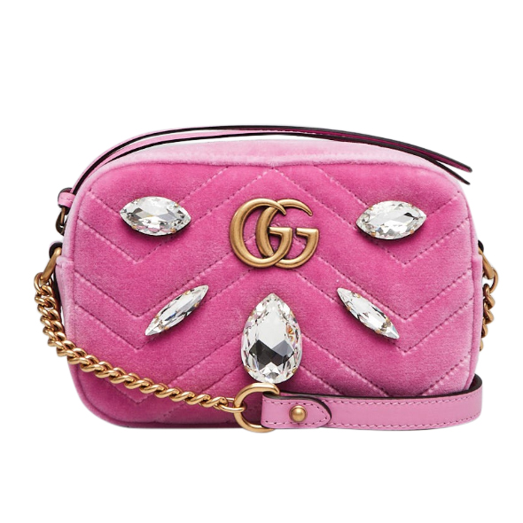 Gucci Pink Quilted Velvet and Marquise Crystal Mini GG Bag Size XS