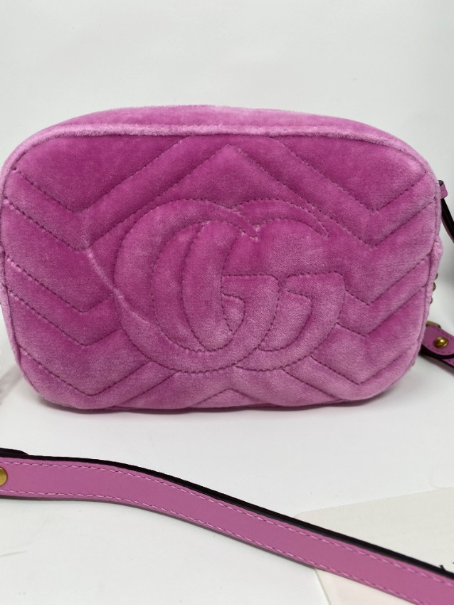 Gucci Pink Quilted Velvet and Marquise Crystal Mini GG Bag Size XS