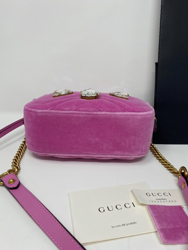 Gucci Pink Quilted Velvet and Marquise Crystal Mini GG Bag Size XS