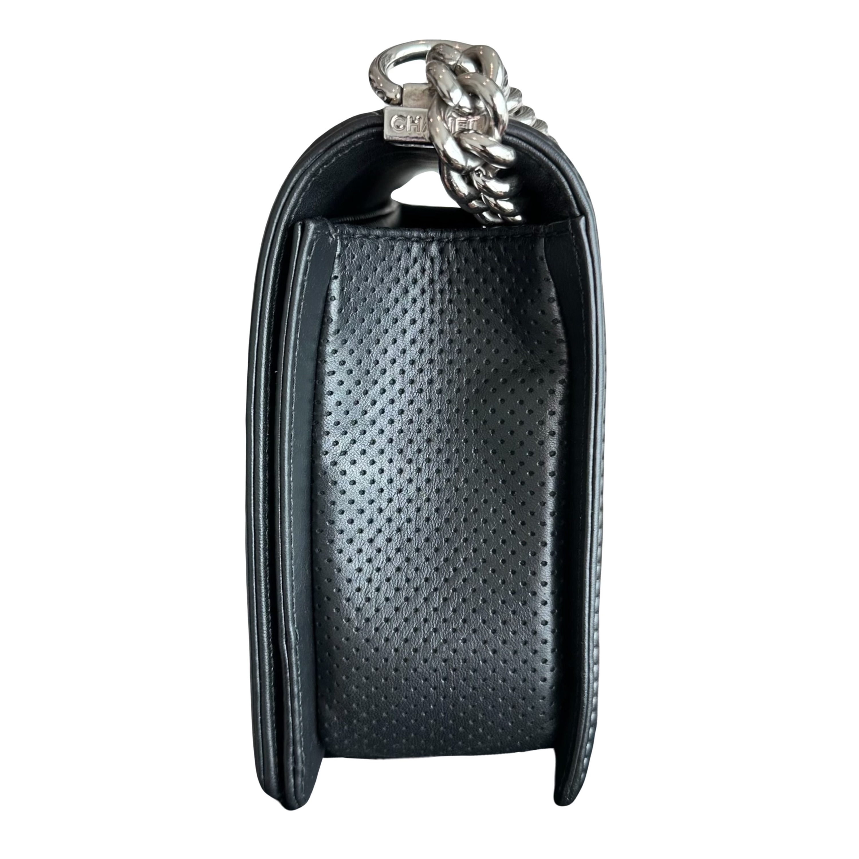 Preowned Chanel Black Perforated Boy Bag leather