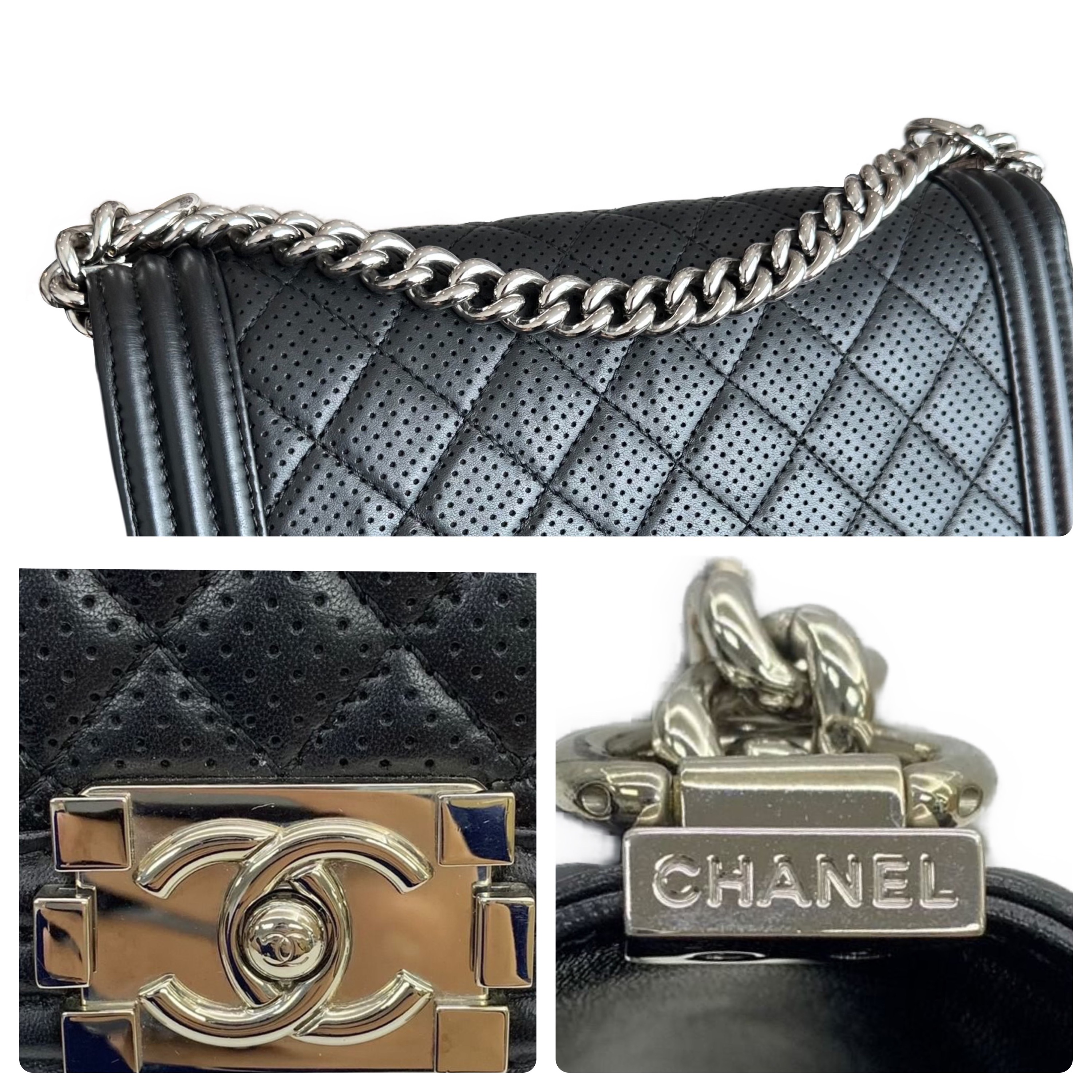 Preowned Chanel Black Perforated Boy Bag leather