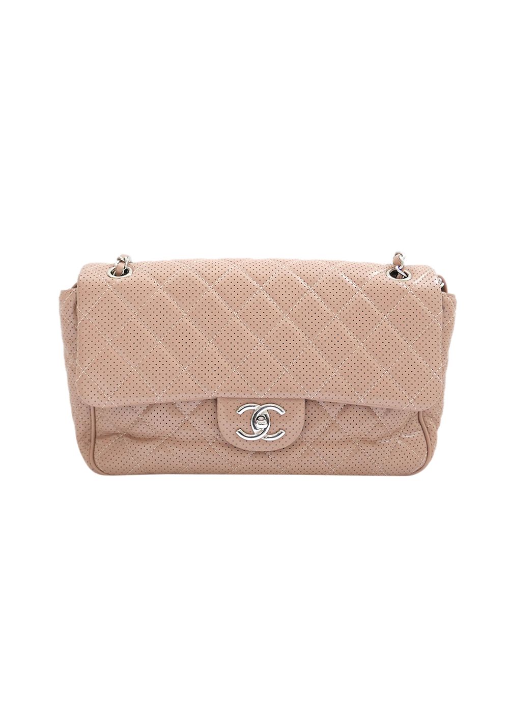 Preowned Chanel Beige Perforated Leather Flap Bag