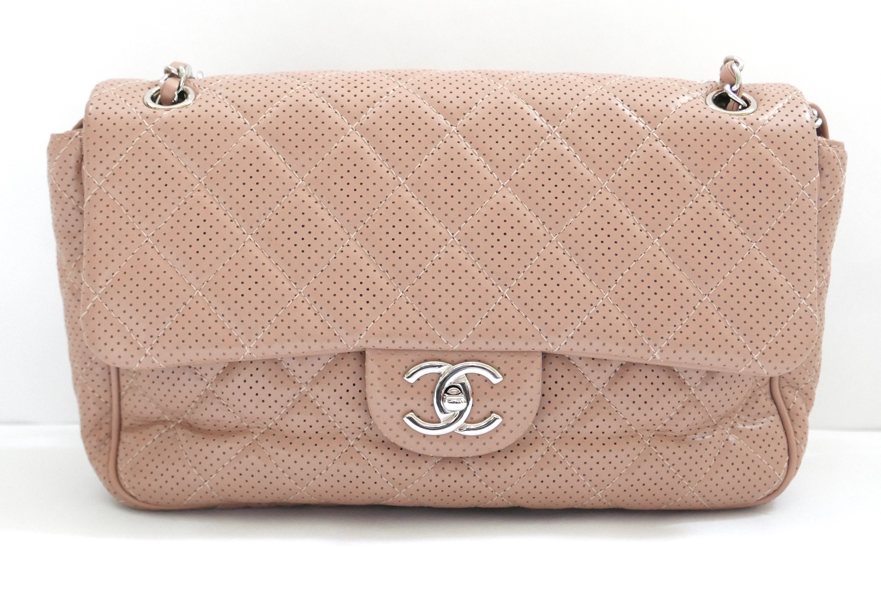 Preowned Chanel Beige Perforated Leather Flap Bag