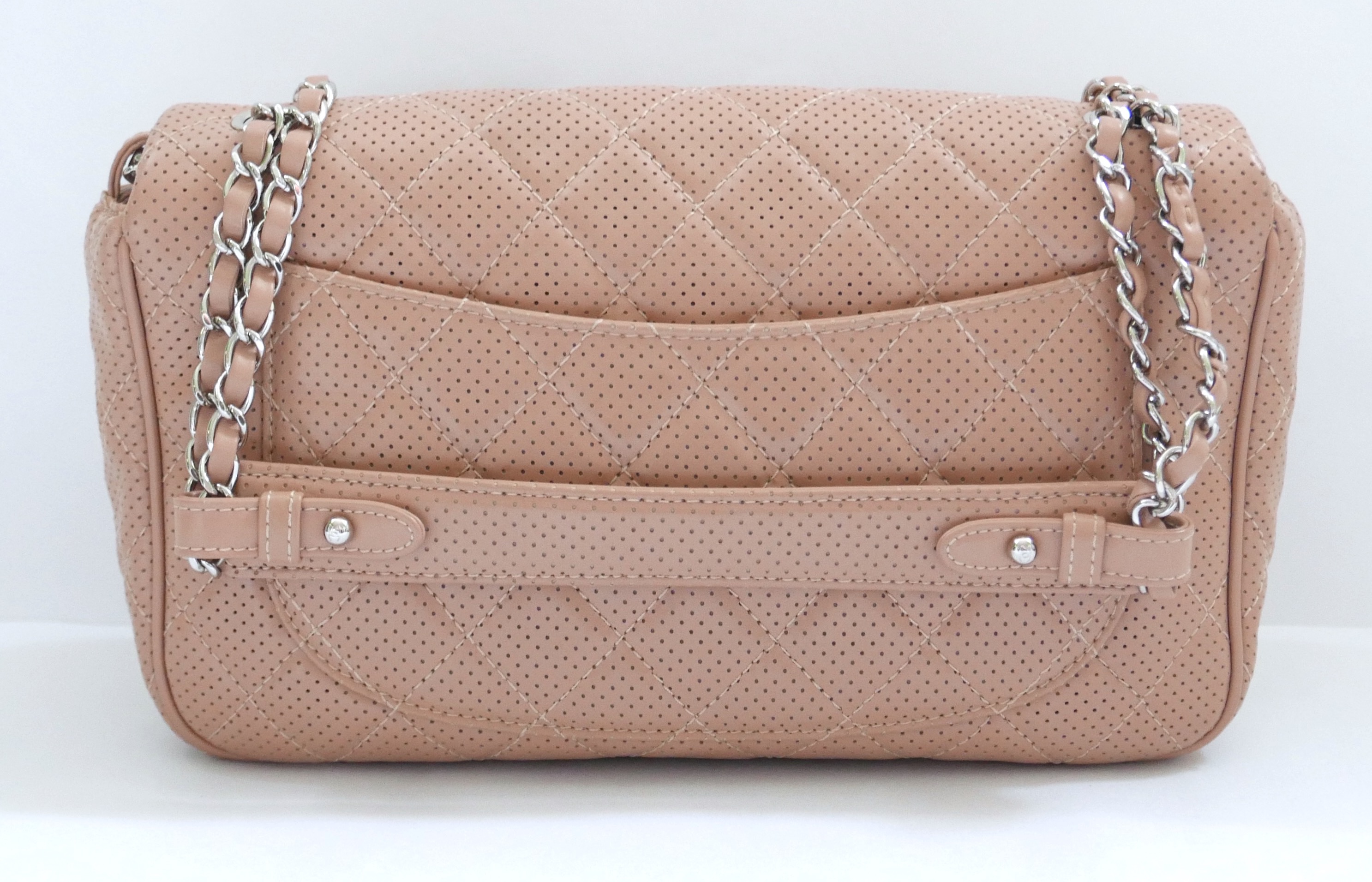 Preowned Chanel Beige Perforated Leather Flap Bag