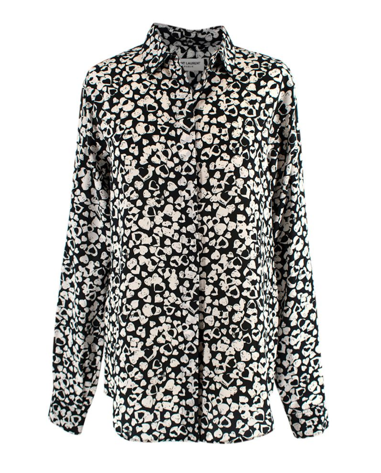 Saint Laurent Black and White Heart Print Blouse Size XS silk