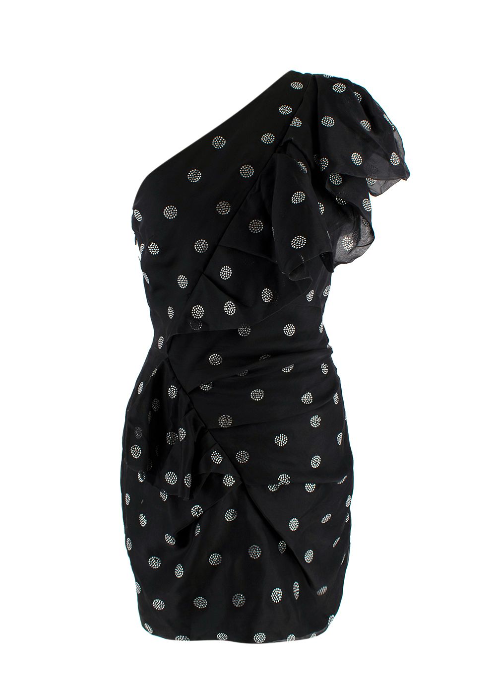 Preowned Alexandre Vauthier Black Crystal Polka Dot Mini Dress Size S black silver silk