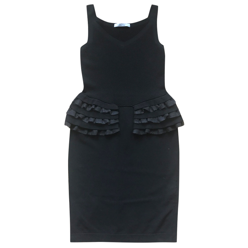 Preowned D Exterior Black Ruffle Dress Size S viscose