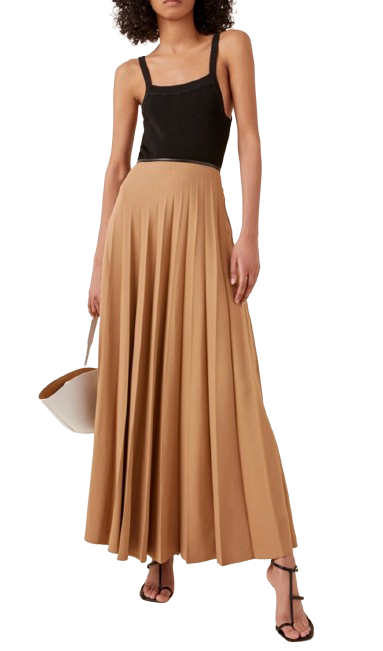 Preowned Peter Do High-rise Stretch-crêpe Midi Skirt Size XS beige viscose