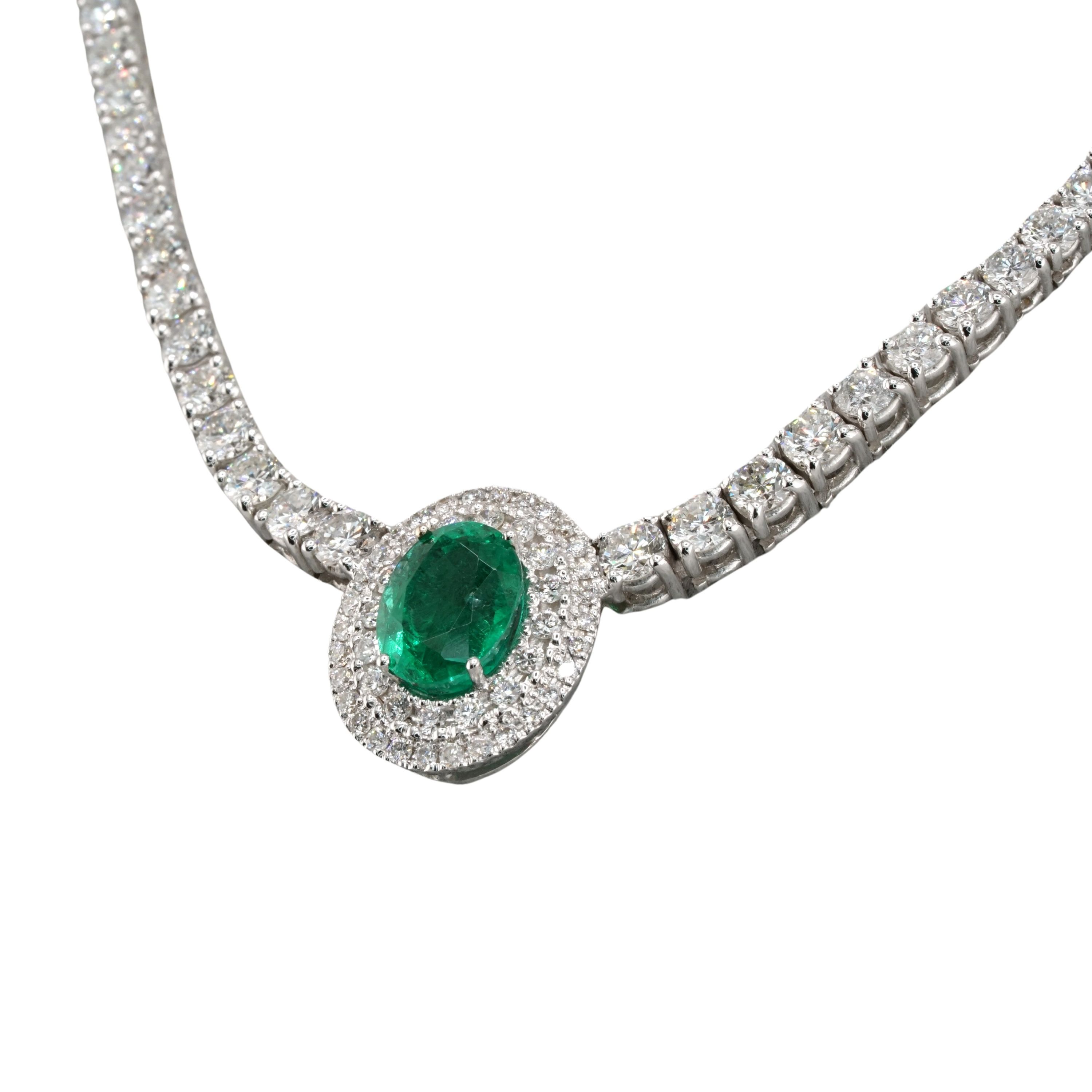 Antinori Fine Jewels 18kt White Gold 23ct Emerald  11ct Diamond Pendant Necklace