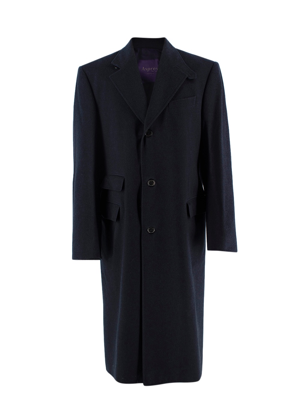 Men's Asprey Navy Longline Cashmere Coat Size XL Navy blue