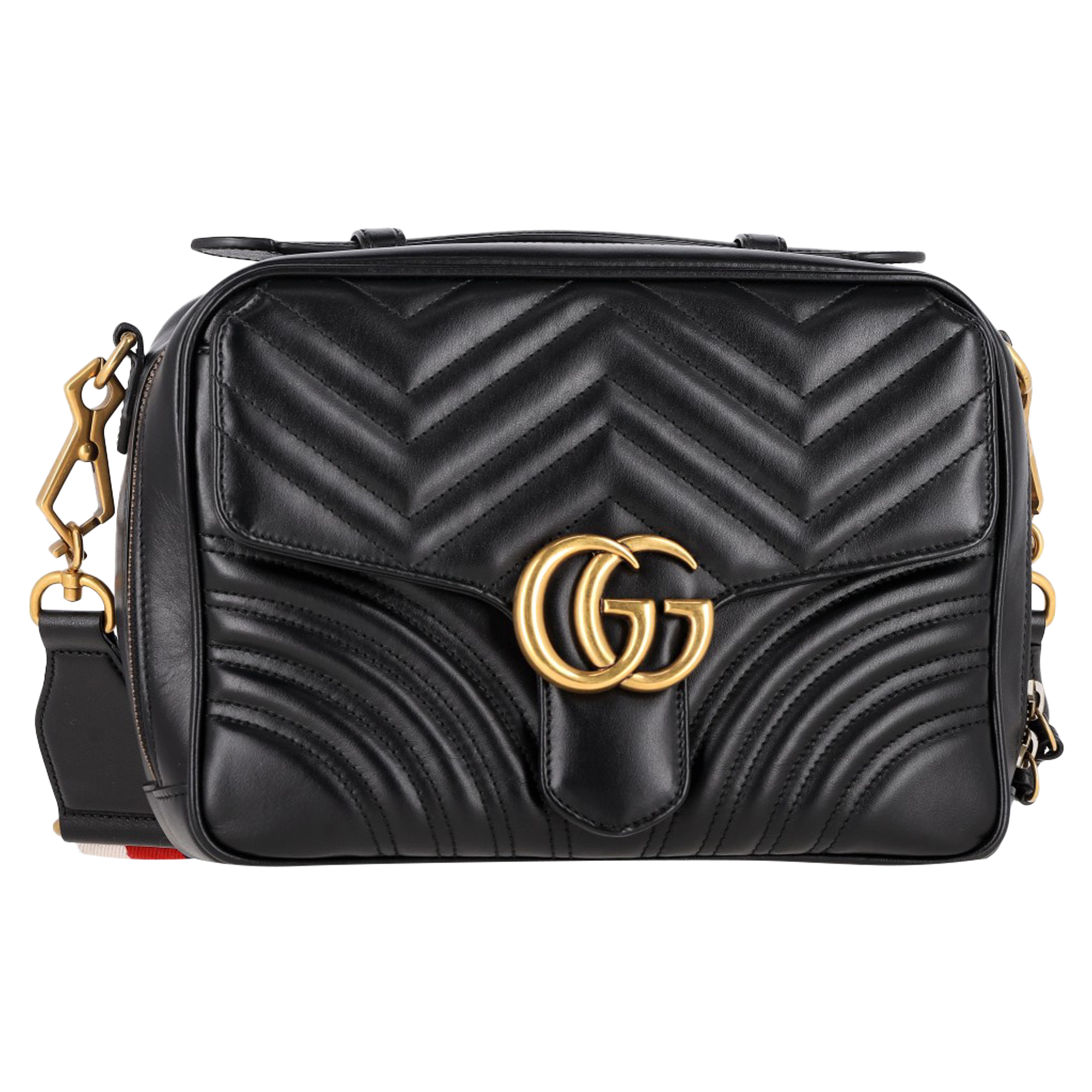 Preowned Gucci Black Small GG Marmont Matelasse  Camera  Bag leather