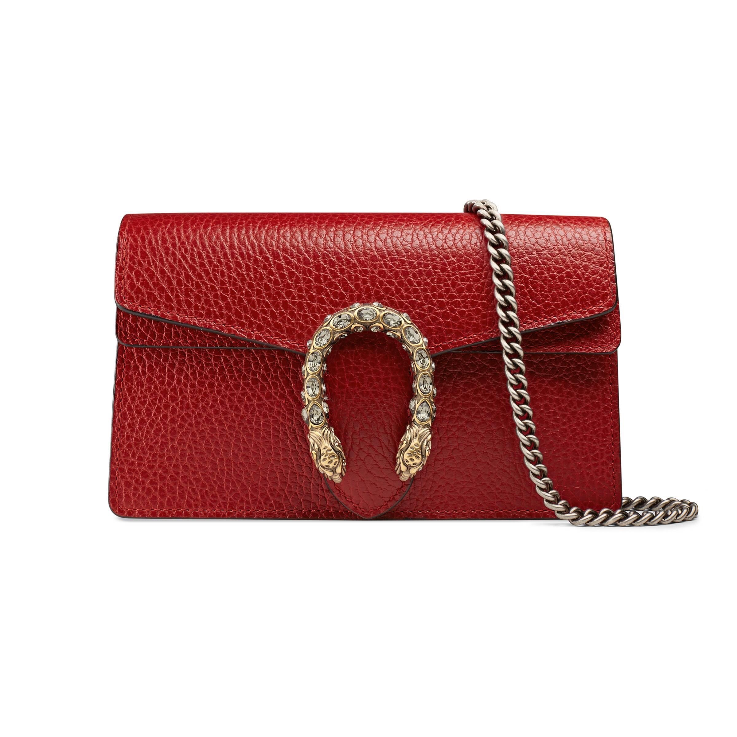 Gucci Red Grained Leather Super Mini Dionysus Hibiscus Red leather calfskin grained